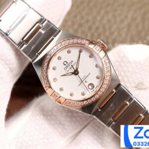 ĐỒNG HỒ NỮ OMEGA CONSTELLATION FAKE 11 NHÀ MÁY 3S ĐÍNH ĐÁ ROSE GOLD 29MM