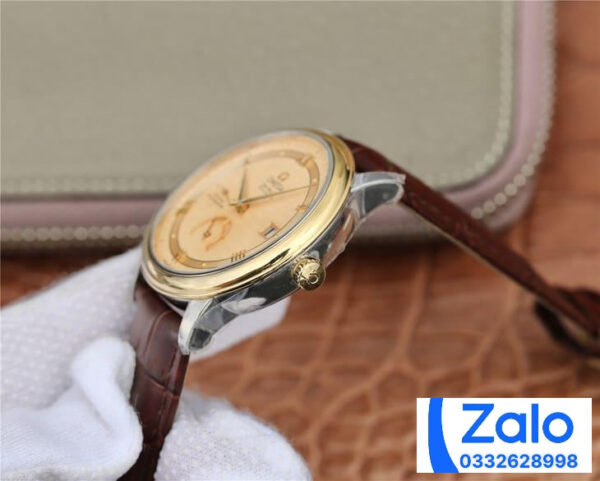 ĐỒNG HỒ NAM OMEGA DE VILLE FAKE 11 NHÀ MÁY DV MẶT SỐ VÀNG DÂY DA 40MM