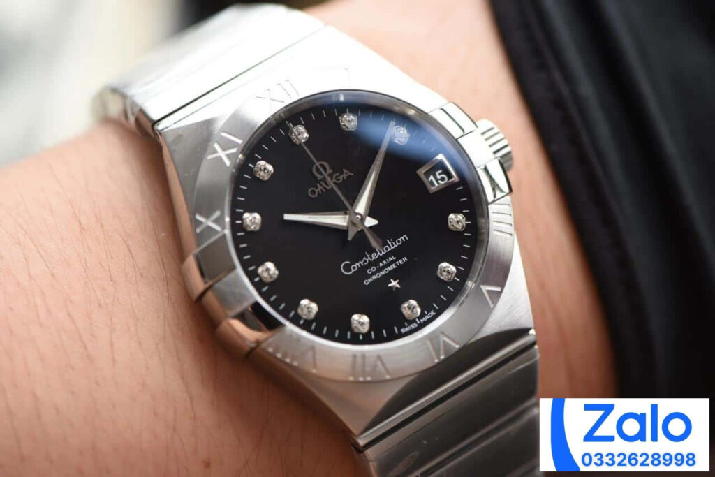 ĐỒNG HỒ NAM OMEGA CONSTELLATION SUPER FAKE NHÀ MÁY VS CỌC ĐÍNH ĐÁ 38MM