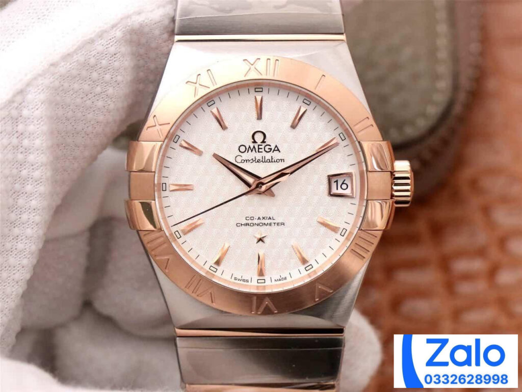 ĐỒNG HỒ NAM OMEGA CONSTELLATION FAKE 1:1 NHÀ MÁY VS FACTORY VÀNG HỒNG 38MM