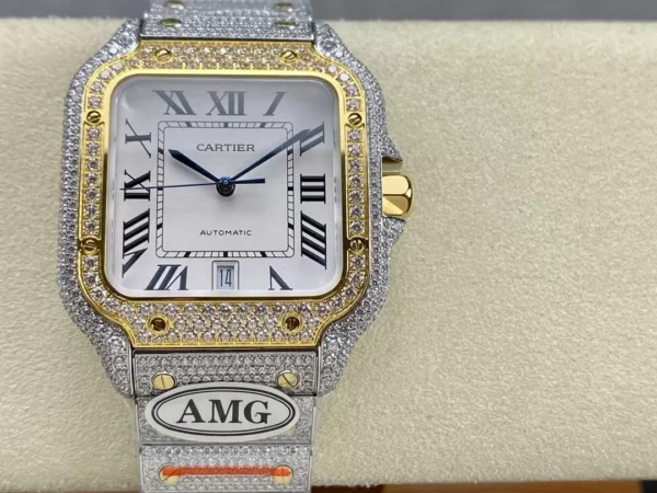 ĐỒNG HỒ CARTIER SANTOS DEMI REPLICA 11 ĐÍNH FULL ĐÁ SWAROVSKI AMG FACTORY 40MM (2)