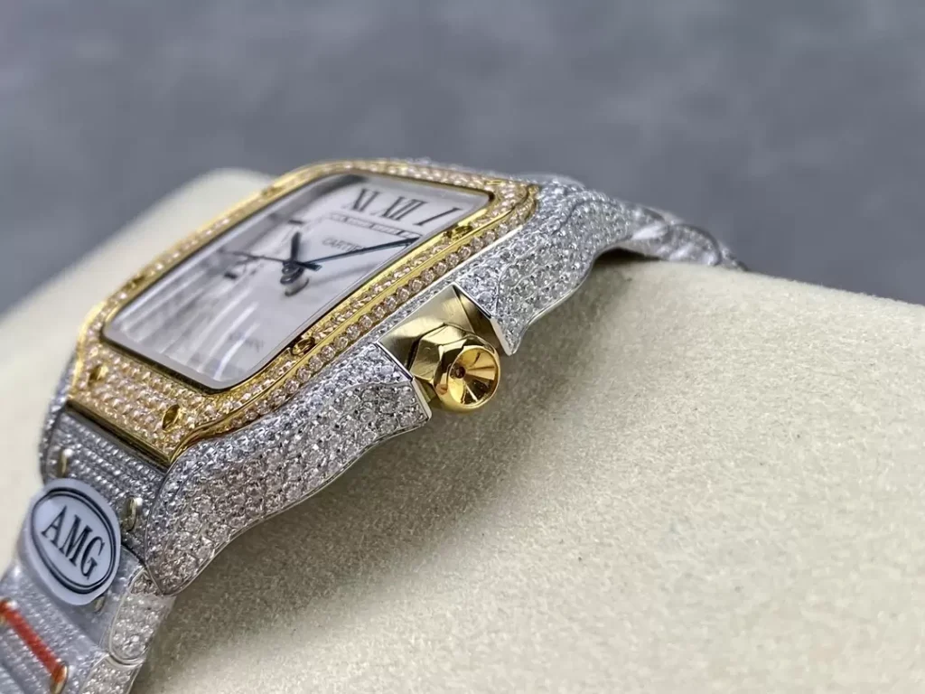 ĐỒNG HỒ CARTIER SANTOS DEMI REPLICA 11 ĐÍNH FULL ĐÁ SWAROVSKI AMG FACTORY 40MM (2)