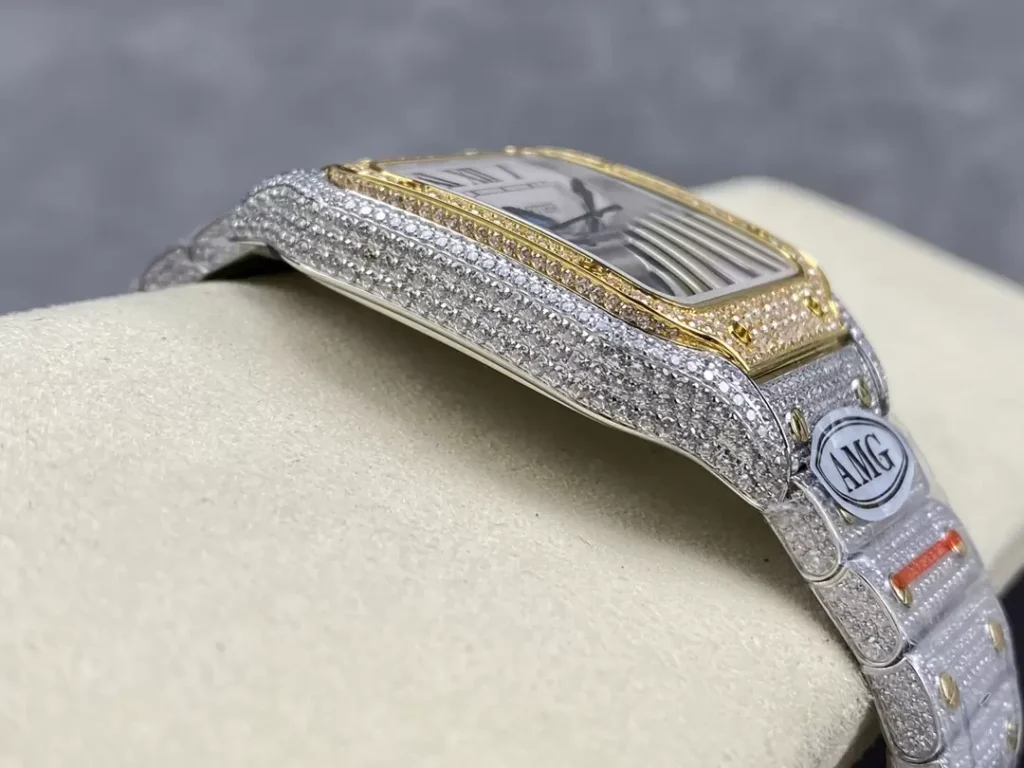 ĐỒNG HỒ CARTIER SANTOS DEMI REPLICA 11 ĐÍNH FULL ĐÁ SWAROVSKI AMG FACTORY 40MM (2)