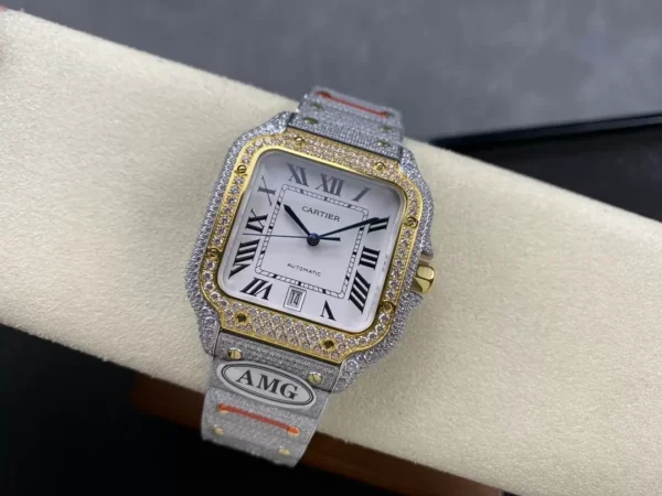 ĐỒNG HỒ CARTIER SANTOS DEMI REPLICA 11 ĐÍNH FULL ĐÁ SWAROVSKI AMG FACTORY 40MM (2)