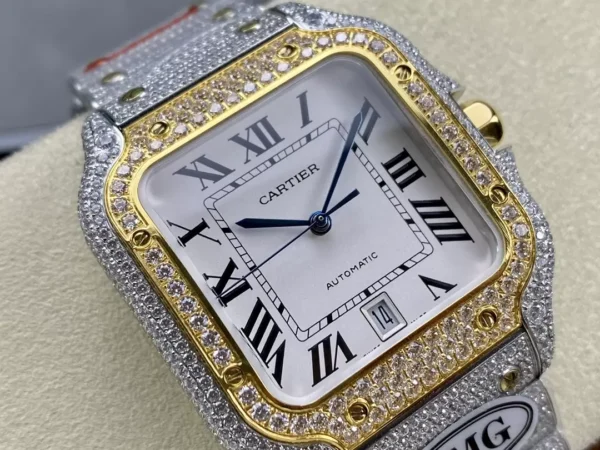 ĐỒNG HỒ CARTIER SANTOS DEMI REPLICA 11 ĐÍNH FULL ĐÁ SWAROVSKI AMG FACTORY 40MM (2)