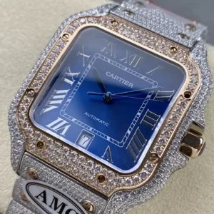 ĐỒNG HỒ CARTIER SANTOS DEMI ROSE GOLD REP 11 ĐÍNH ĐÁ MẶT XANH AMG FACTORY 40MM (2)