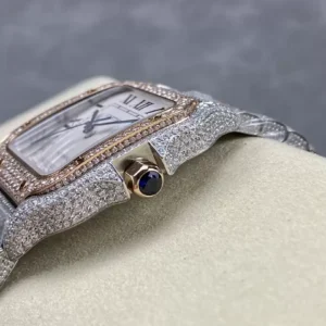 ĐỒNG HỒ CARTIER SANTOS DEMI ROSE GOLD REP 11 ĐÍNH FULL ĐÁ AMG FACTORY 40MM (2)