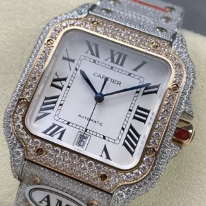 ĐỒNG HỒ CARTIER SANTOS DEMI ROSE GOLD REP 11 ĐÍNH FULL ĐÁ AMG FACTORY 40MM (2)