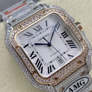 ĐỒNG HỒ CARTIER SANTOS DEMI ROSE GOLD REP 11 ĐÍNH FULL ĐÁ AMG FACTORY 40MM (2)