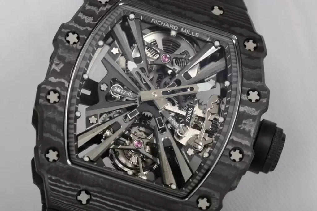 ĐỒNG HỒ RICHARD MILLE RM12-01 TOURBILLON FULL CARBON REP 11 DÂY CAO SU 42MM (2)