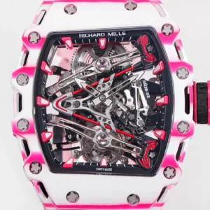 ĐỒNG HỒ RICHARD MILLE NAM RM38-02 TOURBILLON CHẾ TÁC VỎ CARBON DÂY CAO SU MÀU HỒNG RM FACTORY 41X50MM