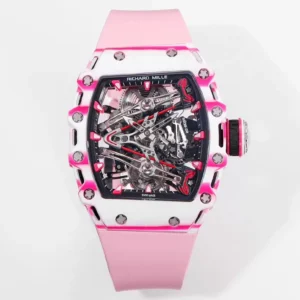 ĐỒNG HỒ RICHARD MILLE NAM RM38-02 TOURBILLON CHẾ TÁC VỎ CARBON DÂY CAO SU MÀU HỒNG RM FACTORY 41X50MM