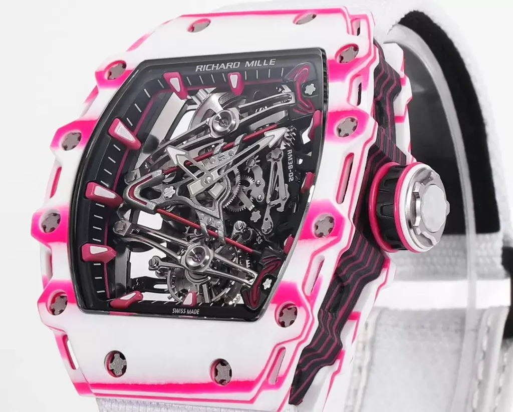 ĐỒNG HỒ RICHARD MILLE RM38-02 TOURBILLON CHẾ TÁC VỎ CARBON DÂY VẢI TRẮNG NHÀ MÁY RM 41X50MM