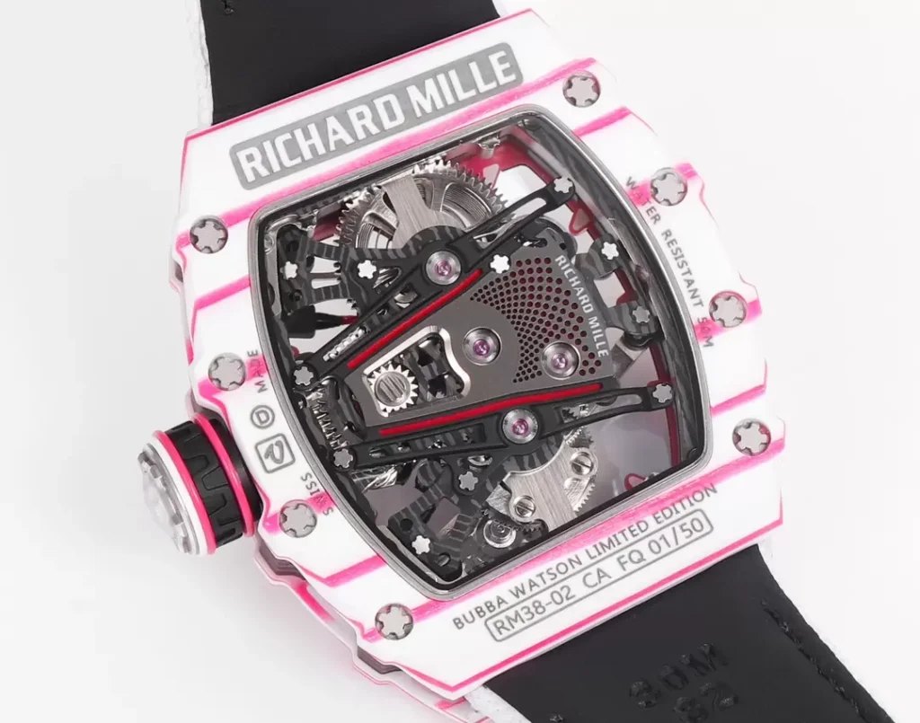 ĐỒNG HỒ RICHARD MILLE RM38-02 TOURBILLON CHẾ TÁC VỎ CARBON DÂY VẢI TRẮNG NHÀ MÁY RM 41X50MM