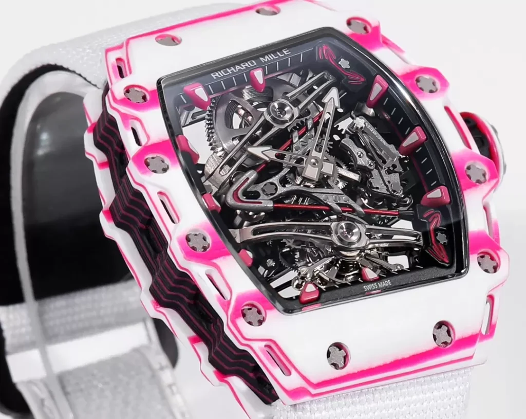 ĐỒNG HỒ RICHARD MILLE RM38-02 TOURBILLON CHẾ TÁC VỎ CARBON DÂY VẢI TRẮNG NHÀ MÁY RM 41X50MM