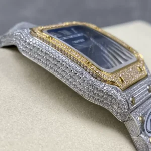 ĐỒNG HỒ CARTIER SANTOS DEMI REPLICA 11 ĐÍNH FULL ĐÁ SWAROVSKI MẶT XANH AMG FACTORY 40MM