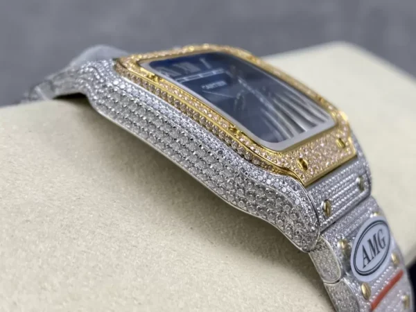 ĐỒNG HỒ CARTIER SANTOS DEMI REPLICA 11 ĐÍNH FULL ĐÁ SWAROVSKI MẶT XANH AMG FACTORY 40MM