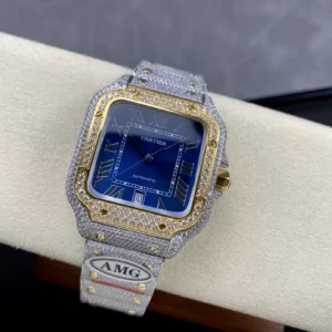 ĐỒNG HỒ CARTIER SANTOS DEMI REPLICA 11 ĐÍNH FULL ĐÁ SWAROVSKI MẶT XANH AMG FACTORY 40MM