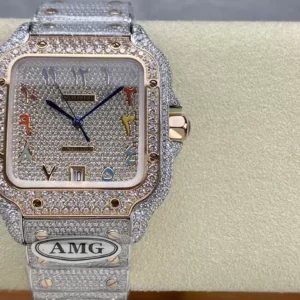 ĐỒNG HỒ CARTIER SANTOS DEMI ROSE GOLD REPLICA 11 ĐÍNH FULL ĐÁ SWAROVSKI AMG 40MM