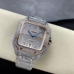 ĐỒNG HỒ CARTIER SANTOS DEMI ROSE GOLD REPLICA 11 ĐÍNH FULL ĐÁ SWAROVSKI AMG 40MM