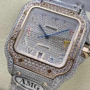 ĐỒNG HỒ CARTIER SANTOS DEMI ROSE GOLD REPLICA 11 ĐÍNH FULL ĐÁ SWAROVSKI AMG 40MM