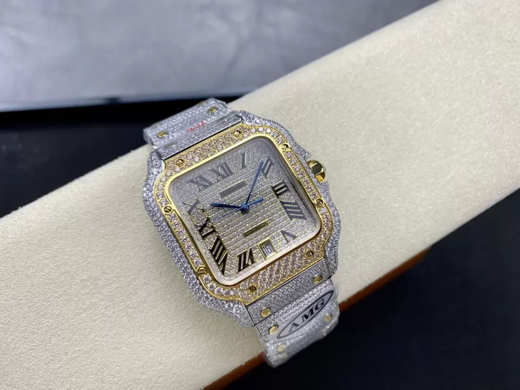 ĐỒNG HỒ CARTIER SANTOS REP 11 ĐÍNH FULL ĐÁ SWAROVSKI CỌC SỐ LA MÃ 40MM