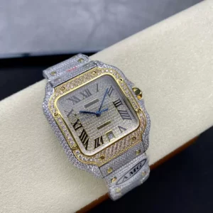 ĐỒNG HỒ CARTIER SANTOS REP 11 ĐÍNH FULL ĐÁ SWAROVSKI CỌC SỐ LA MÃ 40MM