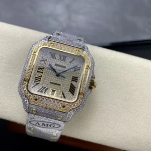 ĐỒNG HỒ CARTIER SANTOS REP 11 ĐÍNH FULL ĐÁ SWAROVSKI CỌC SỐ LA MÃ 40MM