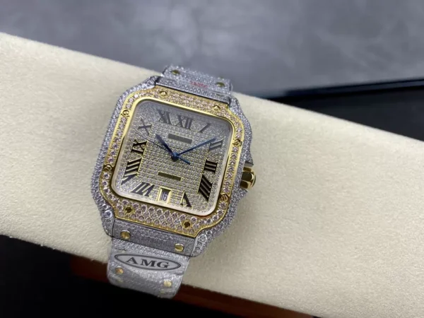 ĐỒNG HỒ CARTIER SANTOS REP 11 ĐÍNH FULL ĐÁ SWAROVSKI CỌC SỐ LA MÃ 40MM