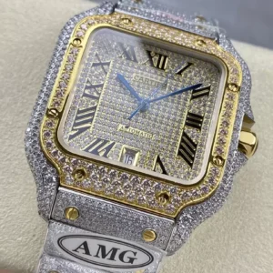 ĐỒNG HỒ CARTIER SANTOS REP 11 ĐÍNH FULL ĐÁ SWAROVSKI CỌC SỐ LA MÃ 40MM