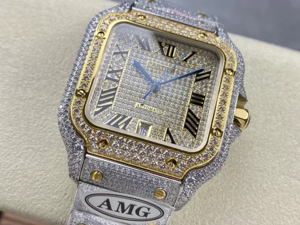 ĐỒNG HỒ CARTIER SANTOS REP 11 ĐÍNH FULL ĐÁ SWAROVSKI CỌC SỐ LA MÃ 40MM