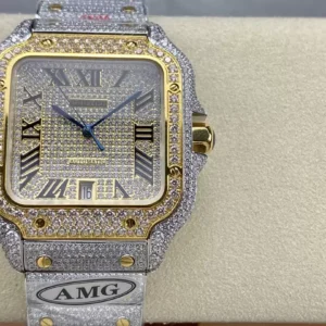 ĐỒNG HỒ CARTIER SANTOS REP 11 ĐÍNH FULL ĐÁ SWAROVSKI CỌC SỐ LA MÃ 40MM