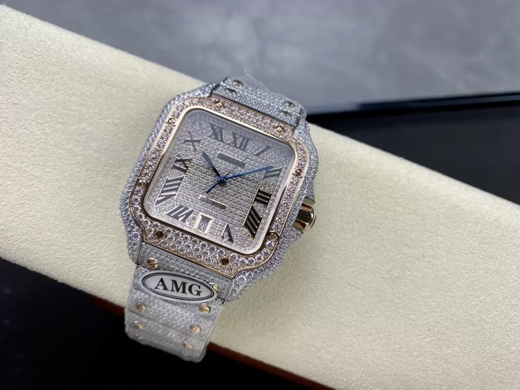 ĐỒNG HỒ CARTIER SANTOS REP 11 ROSE GOLD CỌC SỐ LA MÃ NHÀ MÁY AMG 40MM 