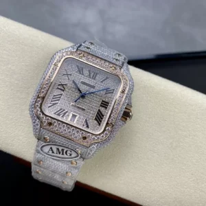 ĐỒNG HỒ CARTIER SANTOS REP 11 ROSE GOLD CỌC SỐ LA MÃ NHÀ MÁY AMG 40MM