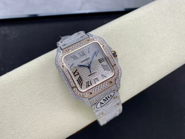 ĐỒNG HỒ CARTIER SANTOS REP 11 ROSE GOLD CỌC SỐ LA MÃ NHÀ MÁY AMG 40MM