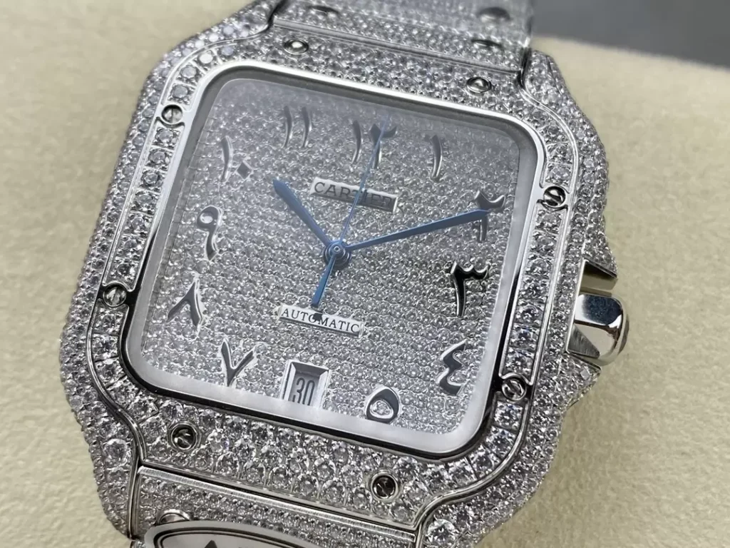 ĐỒNG HỒ CARTIER SANTOS REPLICA 11 CỌC SỐ Ả RẬP MÁY CƠ AUTOMATIC AMG 40MM