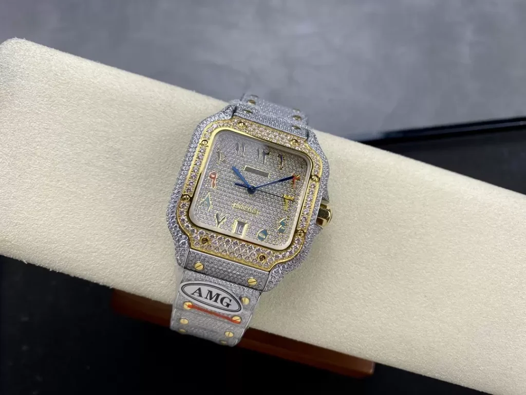 ĐỒNG HỒ CARTIER SANTOS REPLICA 11 DEMI ĐÍNH ĐÁ CỌC SỐ Ả RẬP NHÀ MÁY AMG 40MM