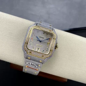 ĐỒNG HỒ CARTIER SANTOS REPLICA 11 DEMI ĐÍNH ĐÁ CỌC SỐ Ả RẬP NHÀ MÁY AMG 40MM