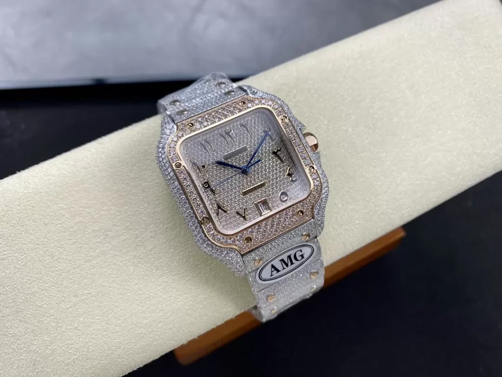 ĐỒNG HỒ CARTIER SANTOS REPLICA 11 ĐÍNH FULL ĐÁ CỌC SỐ Ả RẬP AMG 40MM