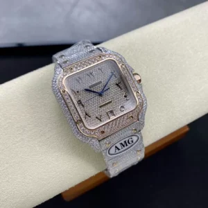 ĐỒNG HỒ CARTIER SANTOS REPLICA 11 ĐÍNH FULL ĐÁ CỌC SỐ Ả RẬP AMG 40MM