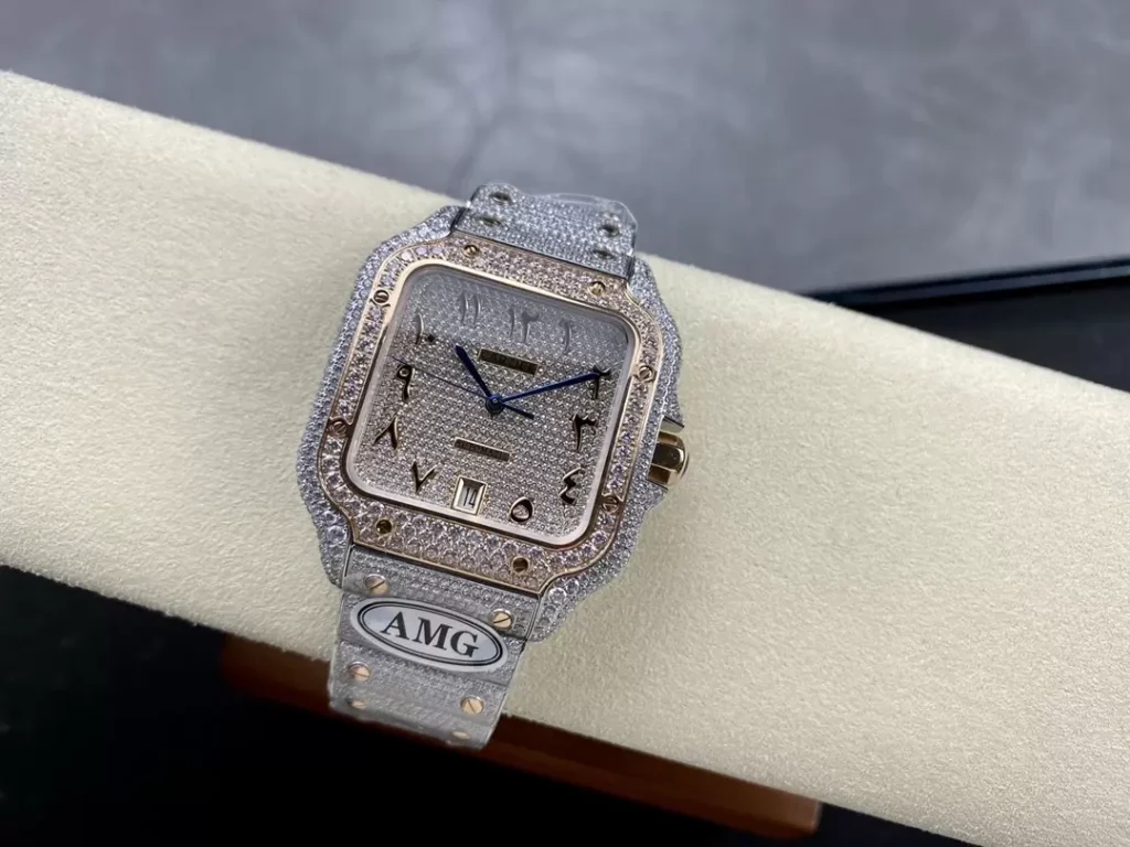 ĐỒNG HỒ CARTIER SANTOS REPLICA 11 ĐÍNH FULL ĐÁ CỌC SỐ Ả RẬP AMG 40MM