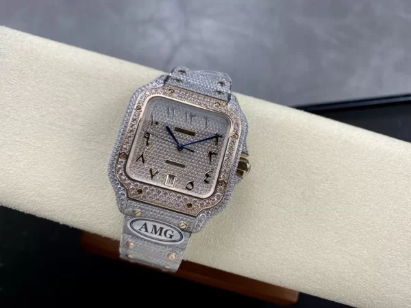 ĐỒNG HỒ CARTIER SANTOS REPLICA 11 ĐÍNH FULL ĐÁ CỌC SỐ Ả RẬP AMG 40MM