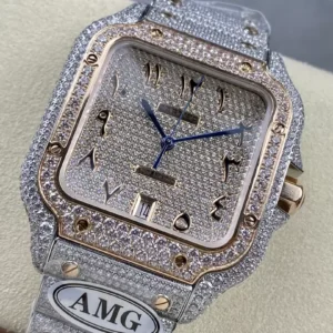 ĐỒNG HỒ CARTIER SANTOS REPLICA 11 ĐÍNH FULL ĐÁ CỌC SỐ Ả RẬP AMG 40MM