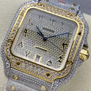 ĐỒNG HỒ CARTIER SANTOS REPLICA 11 YELLOW GOLD ĐÍNH FULL ĐÁ AMG 40MM