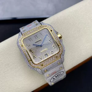 ĐỒNG HỒ CARTIER SANTOS REPLICA 11 YELLOW GOLD ĐÍNH FULL ĐÁ AMG 40MM