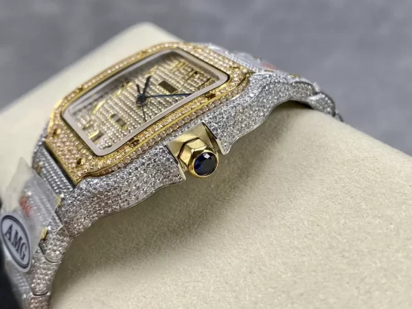 ĐỒNG HỒ CARTIER SANTOS REPLICA 11 YELLOW GOLD ĐÍNH FULL ĐÁ AMG 40MM