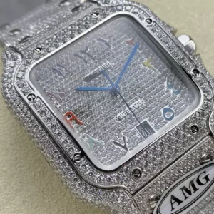 ĐỒNG HỒ NAM CARTIER SANTOS REP 11 ĐÍNH FULL ĐÁ MÁY AUTOMATIC AMG 40MM