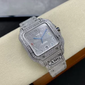 ĐỒNG HỒ NAM CARTIER SANTOS REP 11 ĐÍNH FULL ĐÁ MÁY AUTOMATIC AMG 40MM