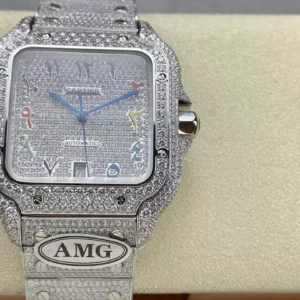 ĐỒNG HỒ NAM CARTIER SANTOS REP 11 ĐÍNH FULL ĐÁ MÁY AUTOMATIC AMG 40MM