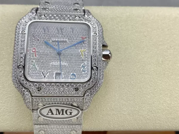 ĐỒNG HỒ NAM CARTIER SANTOS REP 11 ĐÍNH FULL ĐÁ MÁY AUTOMATIC AMG 40MM